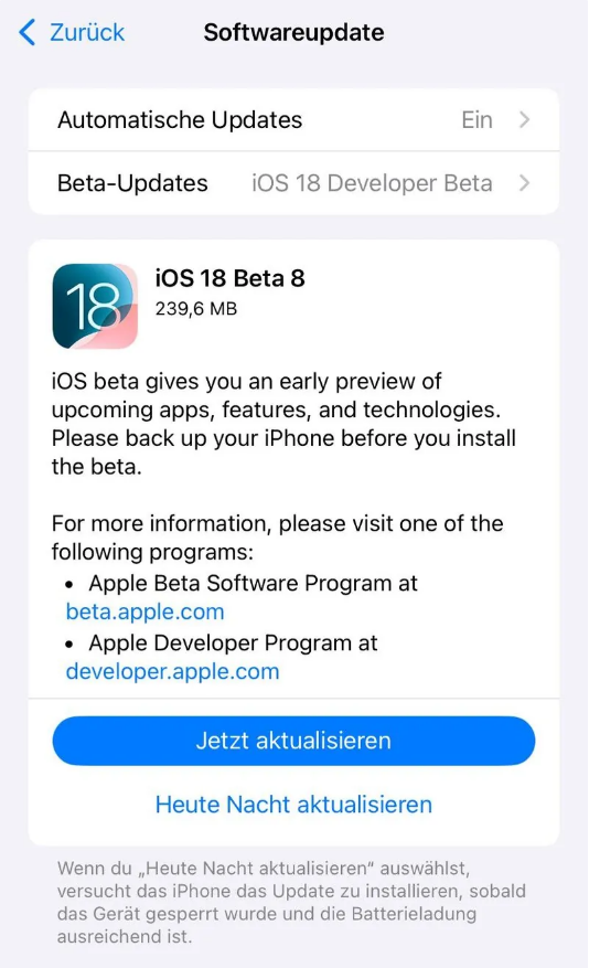 岐山苹果手机维修分享苹果 iOS / iPadOS 18 开发者预览版 Beta 8 发布 